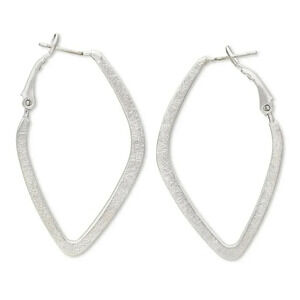 Elegant Silver Brushed Steel Diamond Shaped Kite Filigree Cutout Earrings